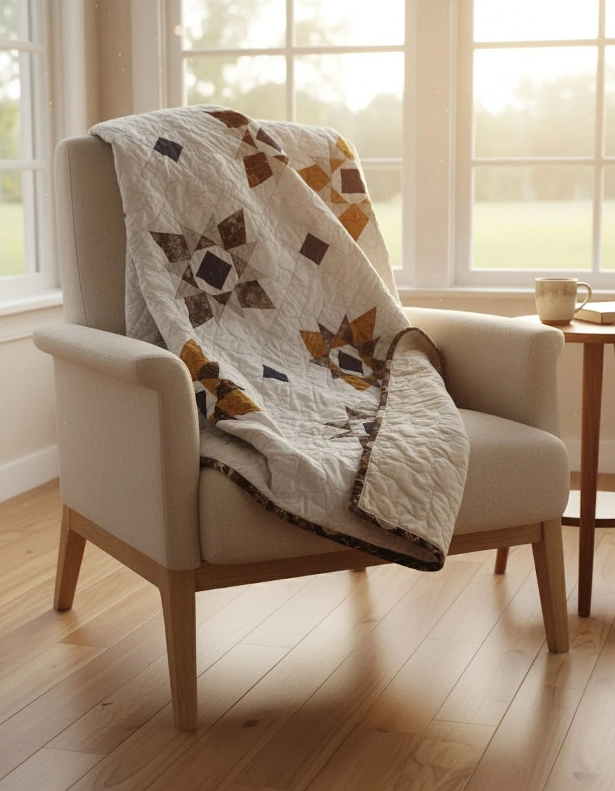 Celestial Cozy Handmade Throw shown draped over a chair