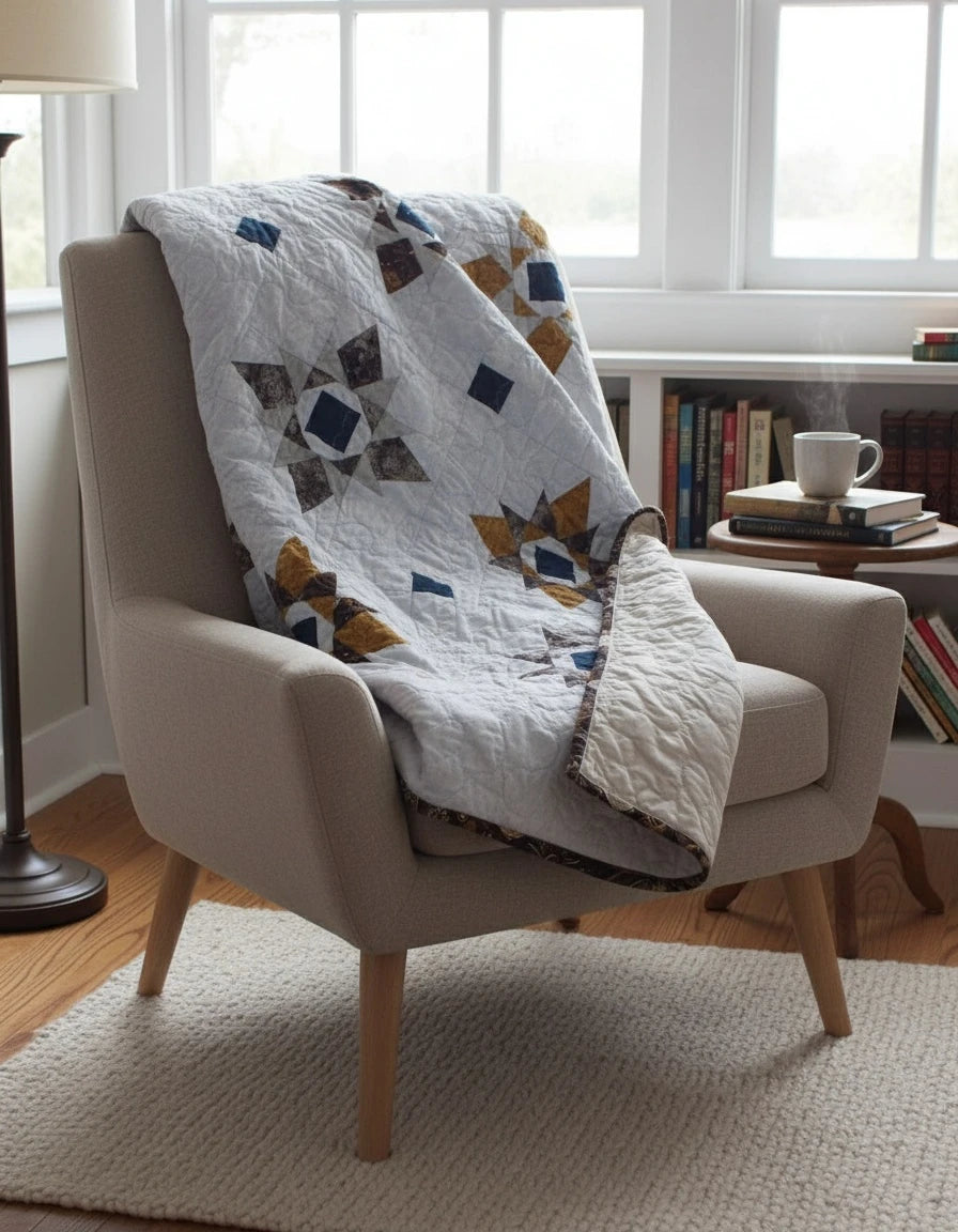 Celestial Cozy Throw shown draped over a chair in a reading nook