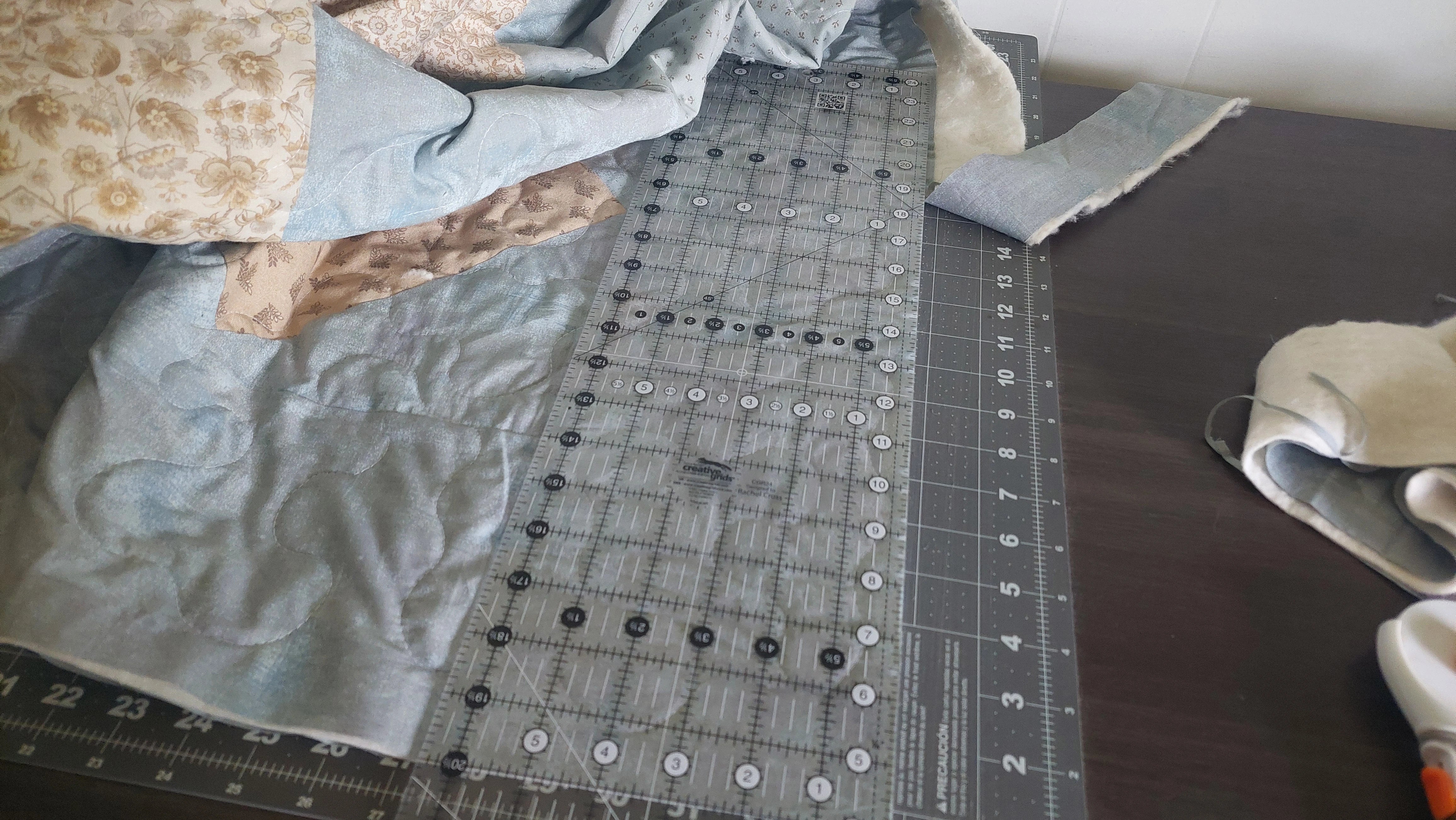 Simply Squares - Somerset Blues being squared up before binding