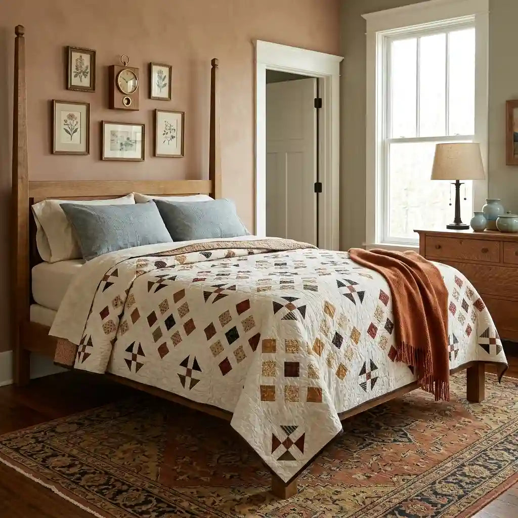 Adamstown queen quilt shown in a craftsman-styled bedroom