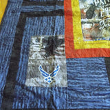 Detail of Air Force Eagle Throw Quilt showing stitching and close up of smaller panel.