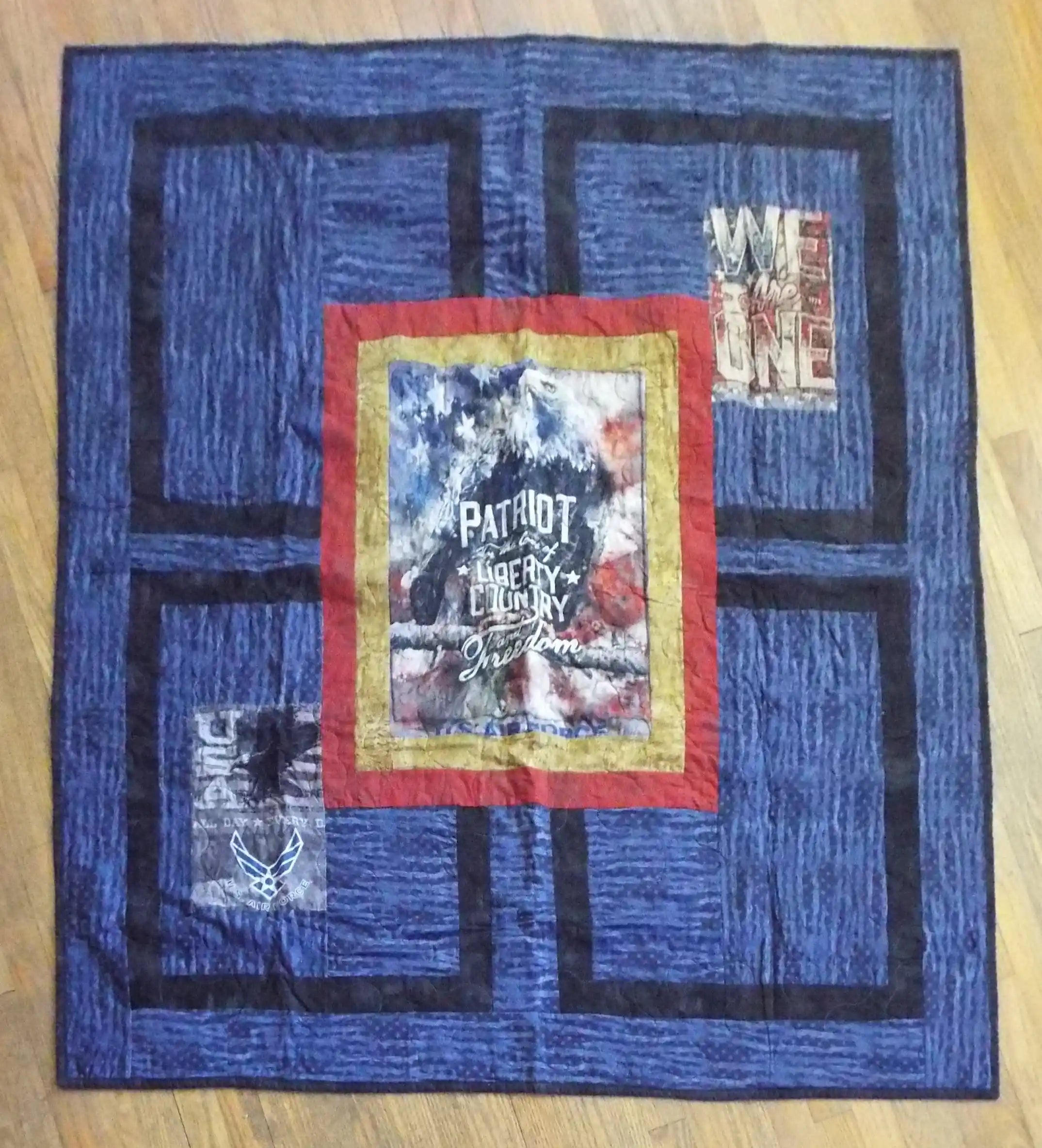 Flat lay of Air Force Eagle Throw Quilt showing entire quilt.