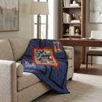 Air Force Eagle Throw Quilt is draped over a beige sofa in a modern home office setting.