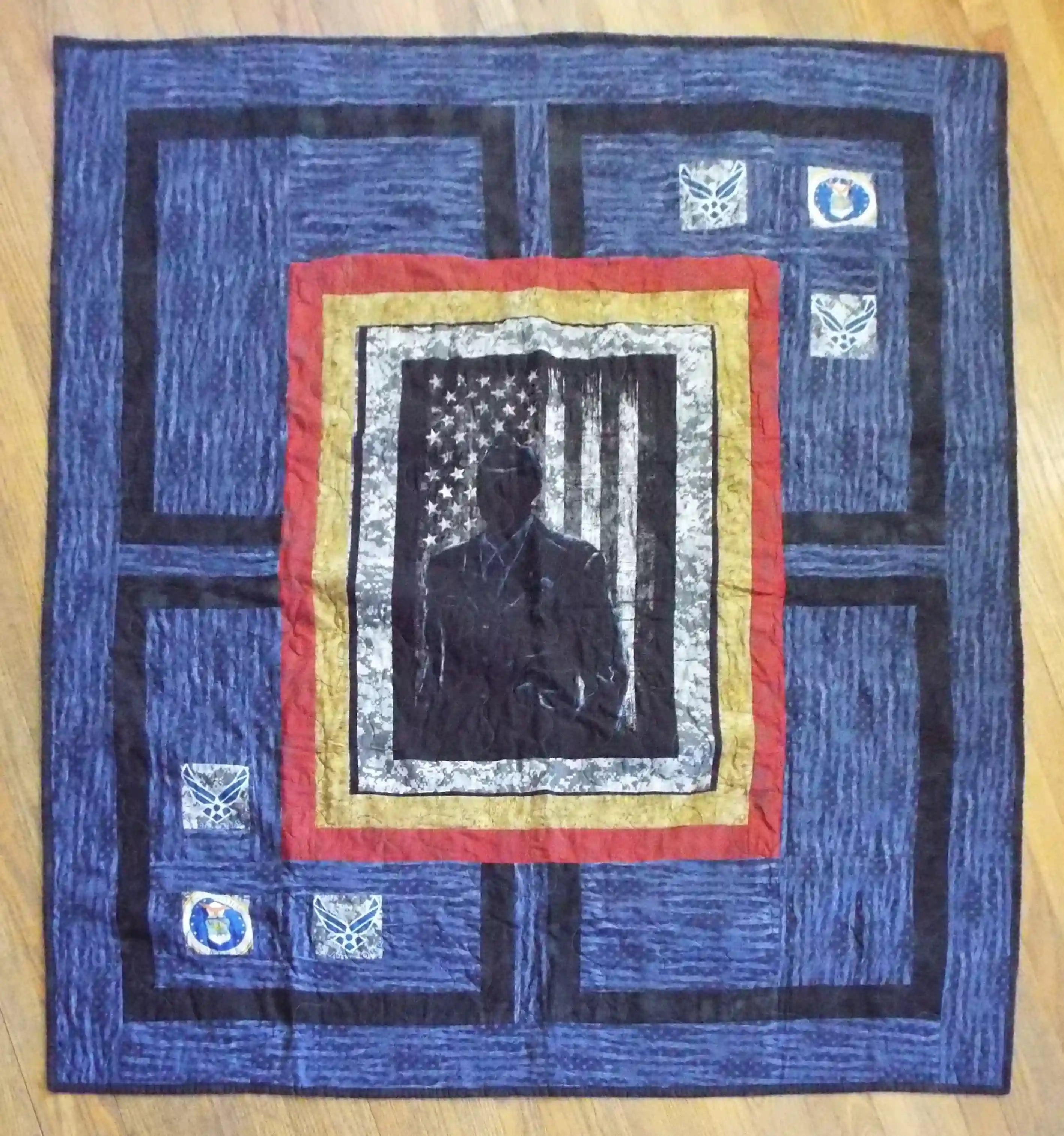 Flat lay of Air Force Airman Throw Quilt showing the entire quilt.