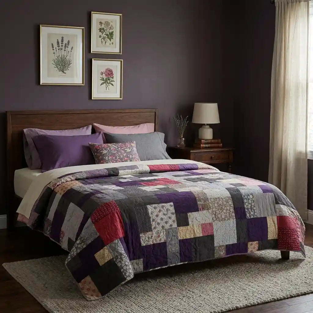 Bramble & Stone King quilt shown in a dark, sophisticated bedroom.