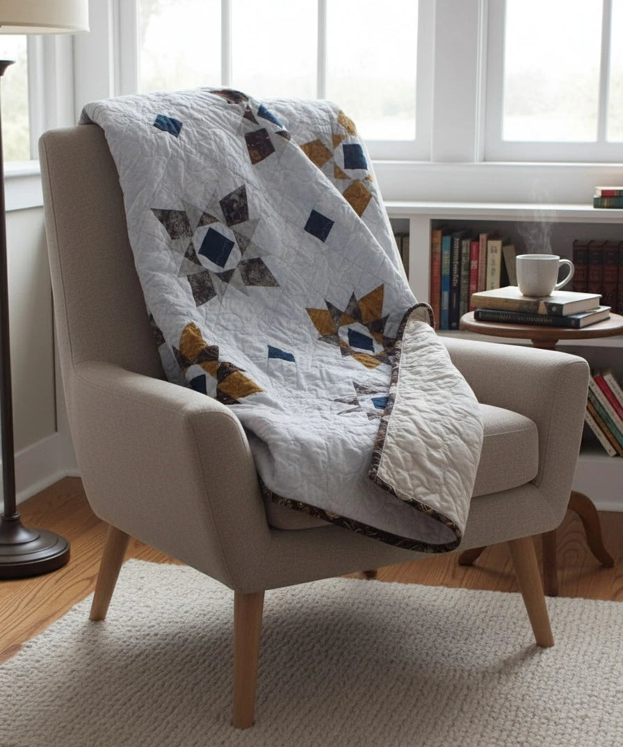 Celestial Cozy Throw shown draped over a chair in a reading nook