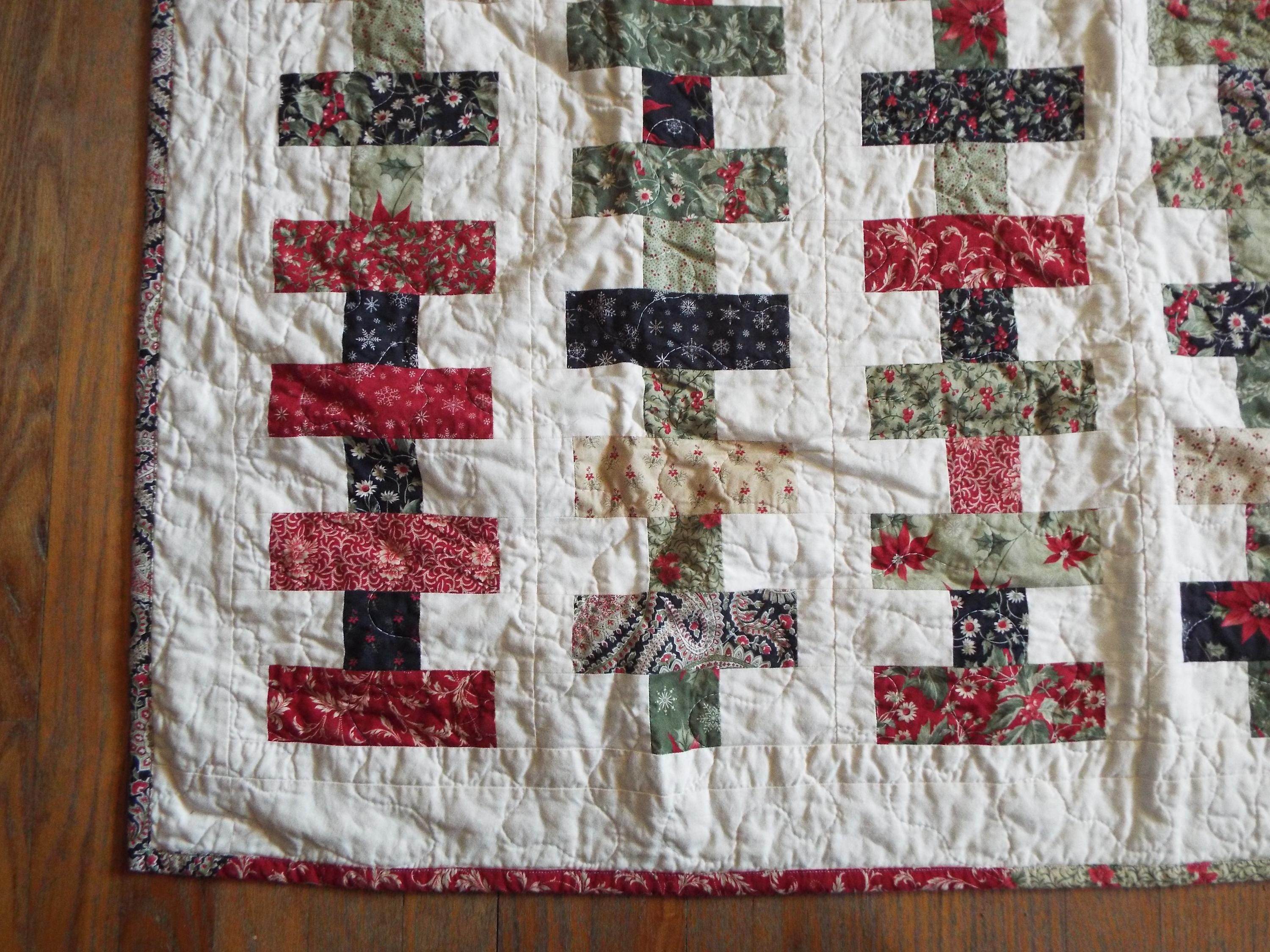 Close up of handmade chic holiday quilt