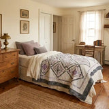 Gathered Correspondence Twin Quilt shown in academia inspired bedroom.