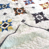 Starry Comfort handmade quilt with the backing flipped to show reverse
