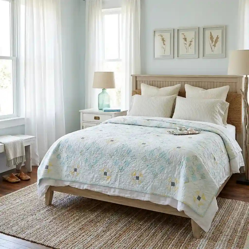 Honeybloom Queen shown in a coastal inspired bedroom.