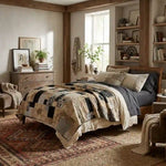 Inkstone King quilt shown in an eclectically styled bedroom.