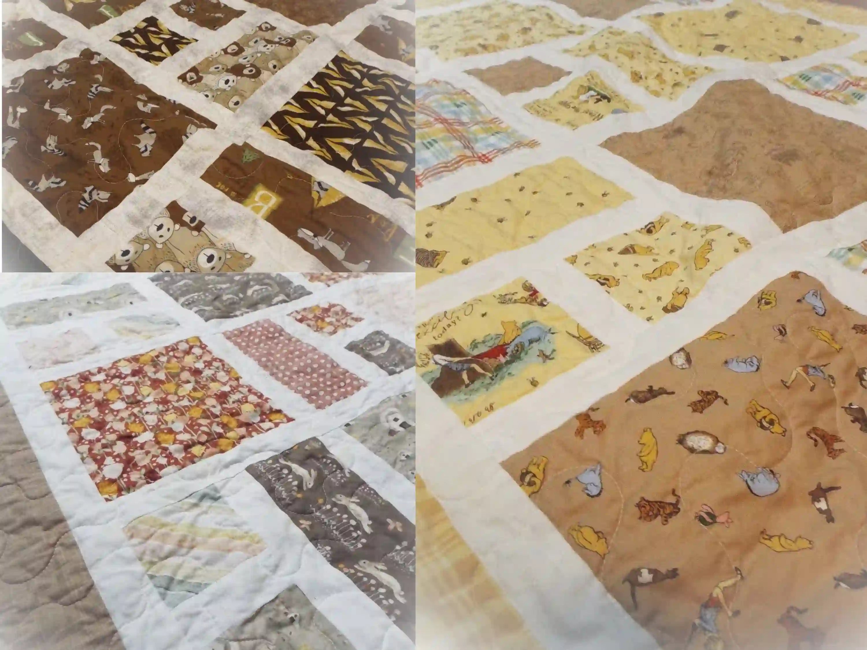 Collage showing three baby quilts