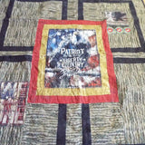 Angled lay of Marine Eagle Handmade Throw Quilt showing closer detail.