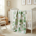 Meadow & Mischief shown over a white crib in a nursery