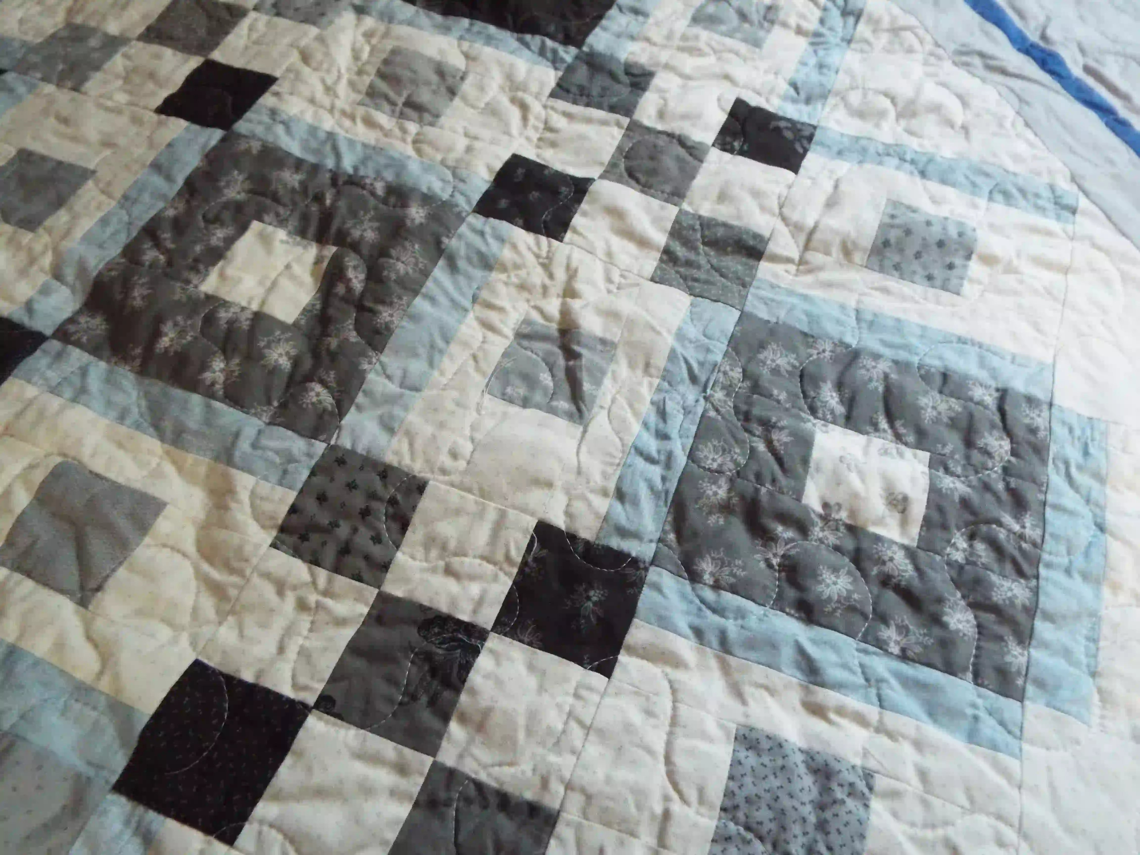 Detail shot of quilt top showcasing stiitching.