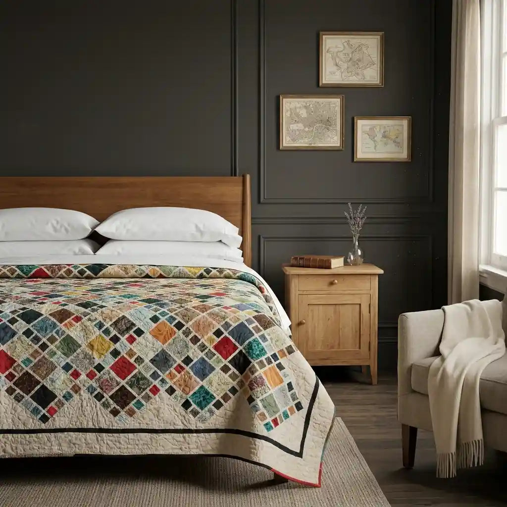 Of Ink & Thread in a modern interior with dark colored walls.
