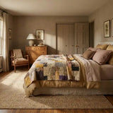 Retro-Mod Orchid King quilt shown in a typical bedroom neutrally decorated.