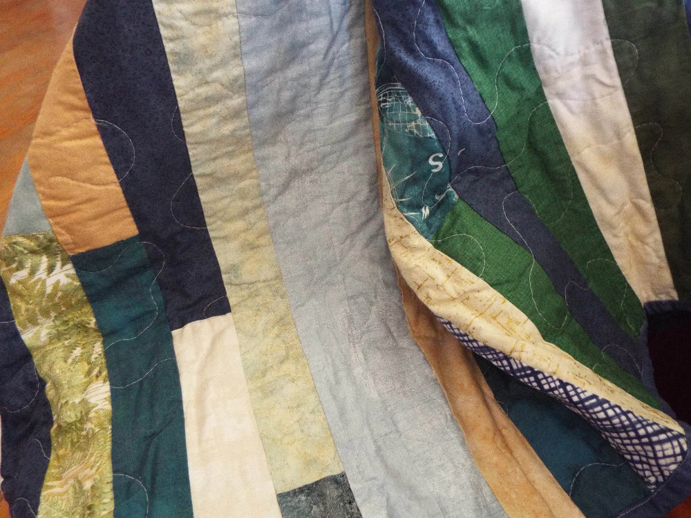 Handcrafted Blue & Green Striped Lap Quilt - SQ Squared Creations
