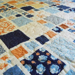 Detail of Softspoken Summer King quilt showing stitching detail.