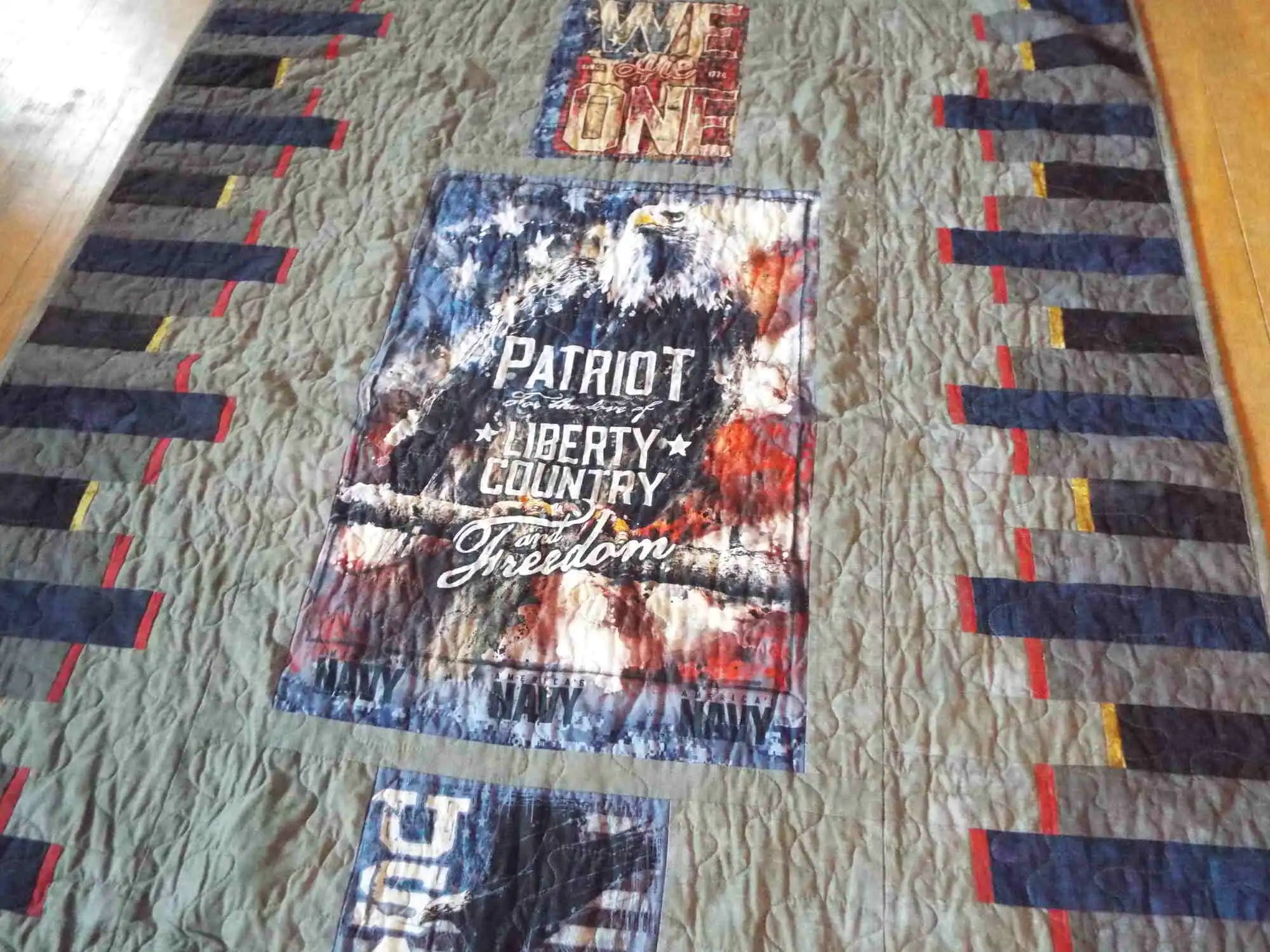 Close up of eagle panel in eagle tribute quilt