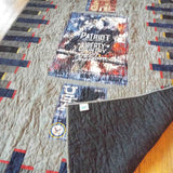 Eagle tribute quilt showing corner flipped for backing and better view of stitching