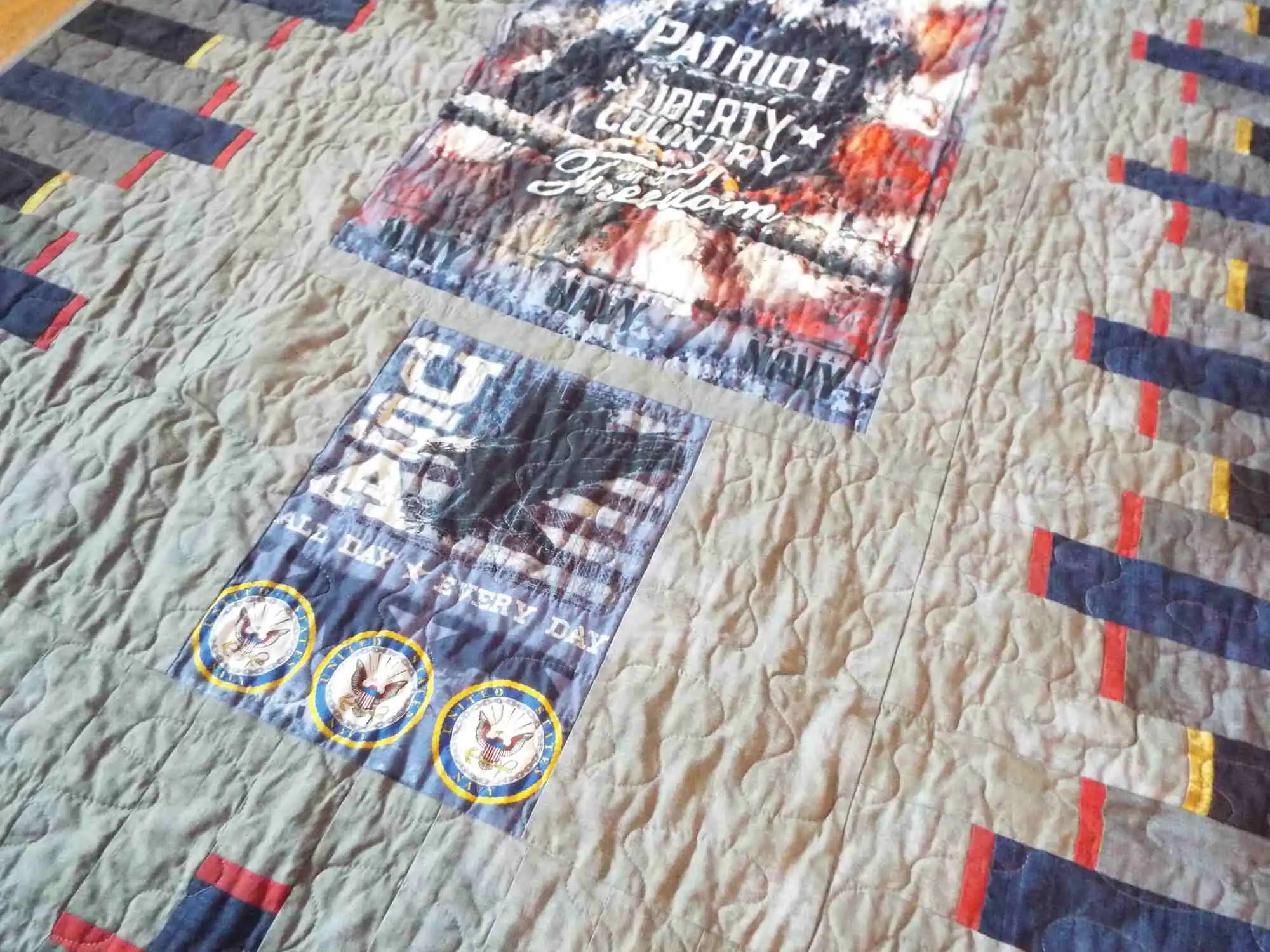 Close up of USA panel on eagle tribute quilt