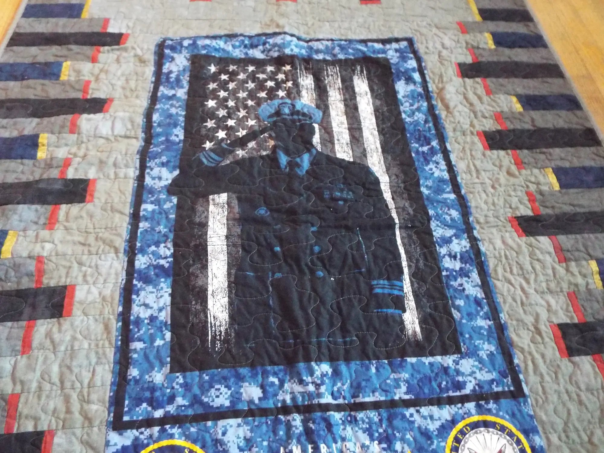 Close up of panel in sailor tribute quilt