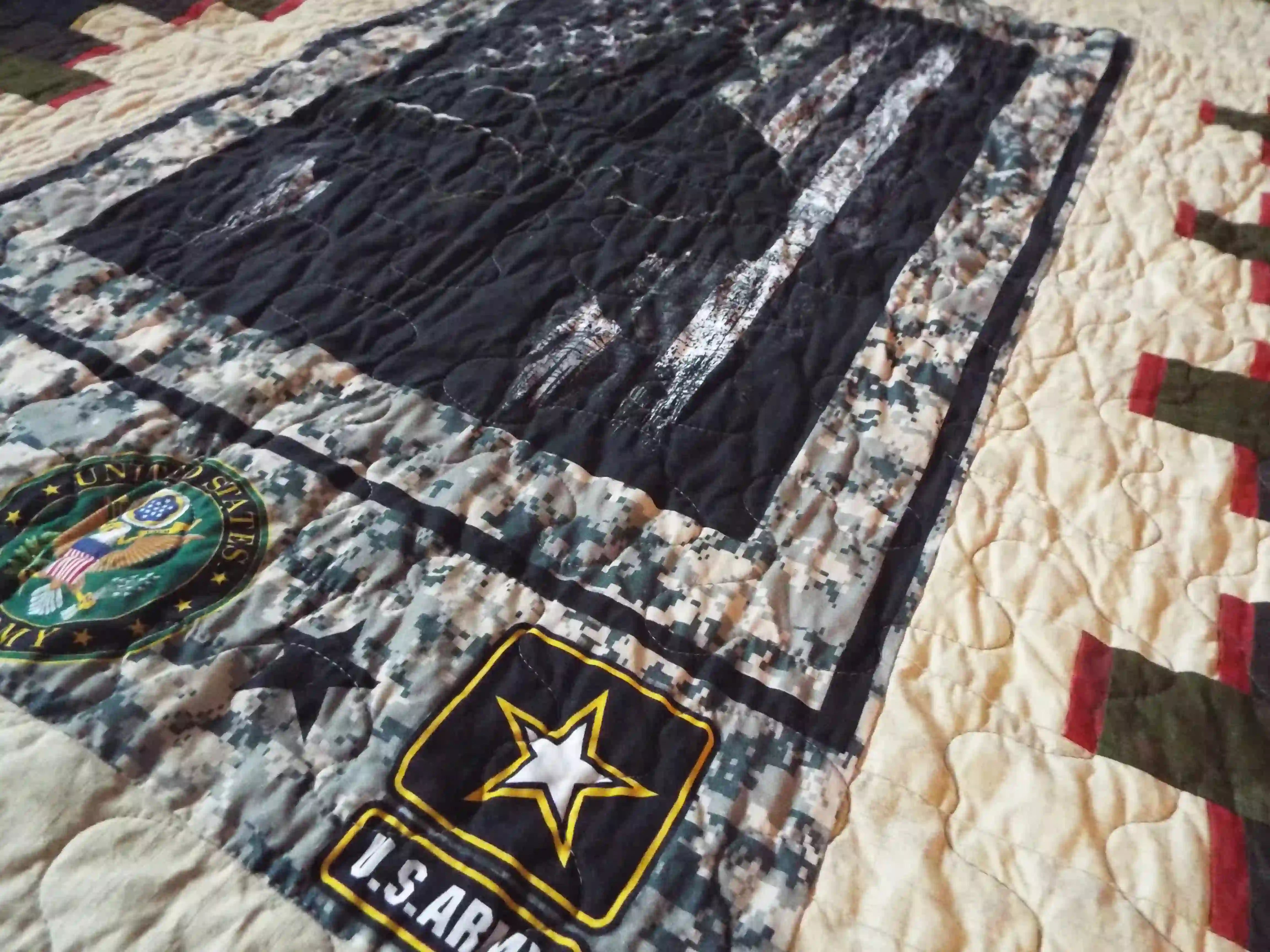 Angled lay of the soldier tribute quilt