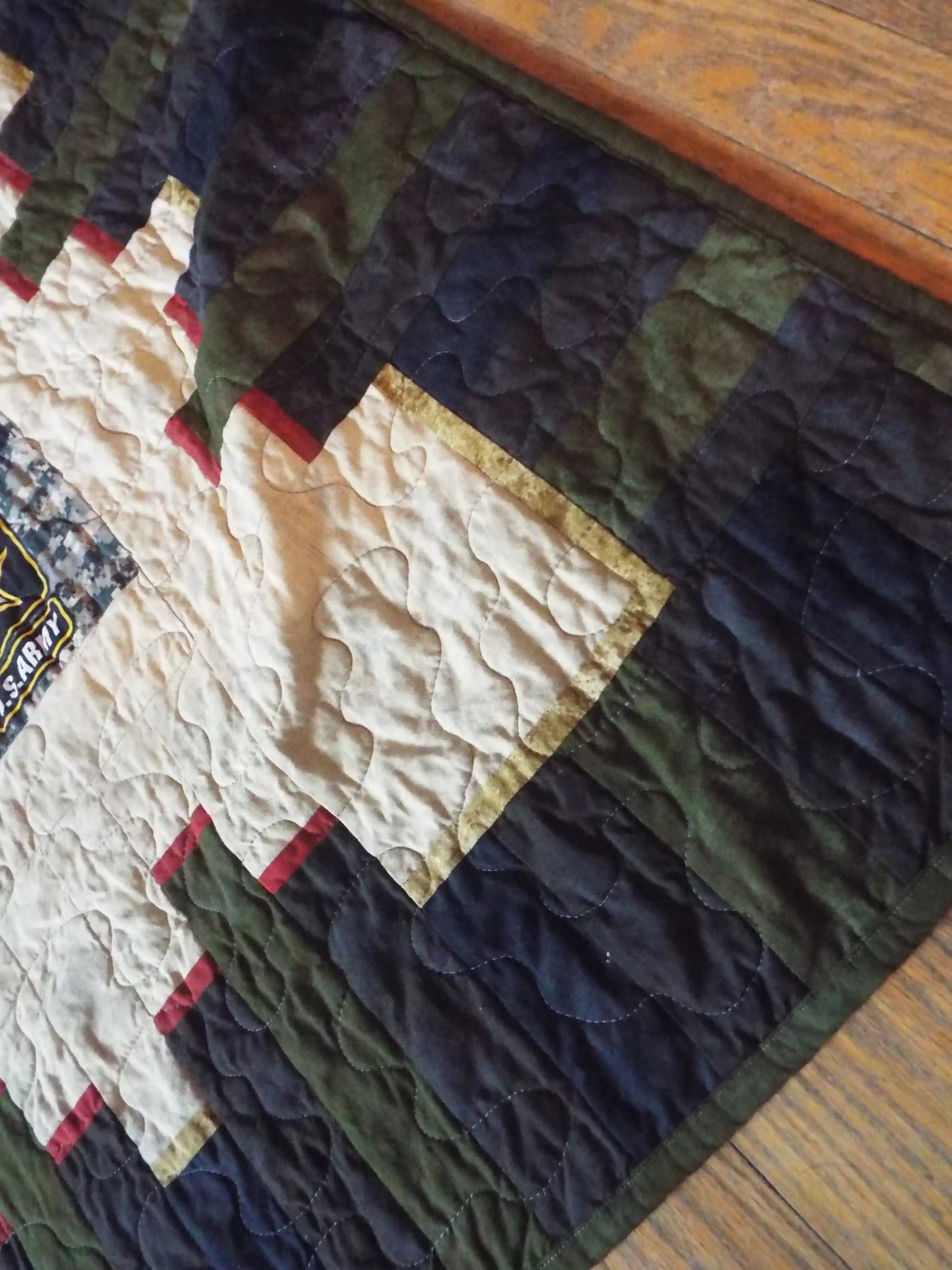 Corner detail shot of soldier quilt