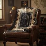 Soldier quilt draped over the back of a study chair