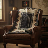 Soldier quilt draped over the back of a study chair