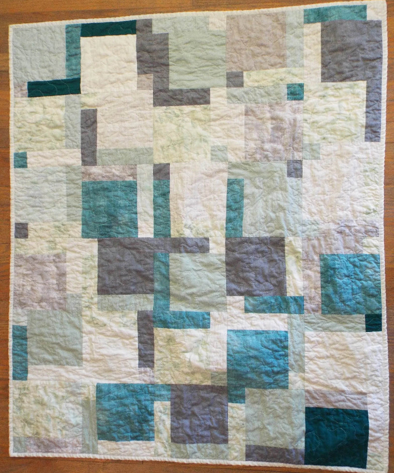 Cozy Teal & Cream Quilt | Handmade Throw with Soft White Backing - SQ Squared Creations