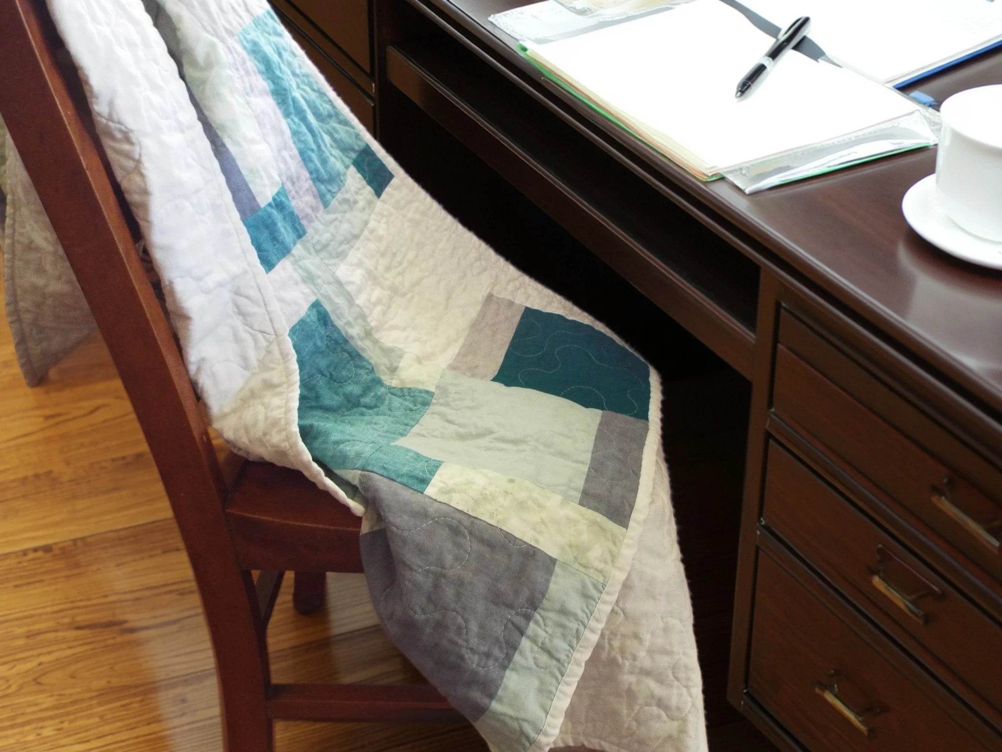 Cozy Teal & Cream Quilt | Handmade Throw with Soft White Backing - SQ Squared Creations