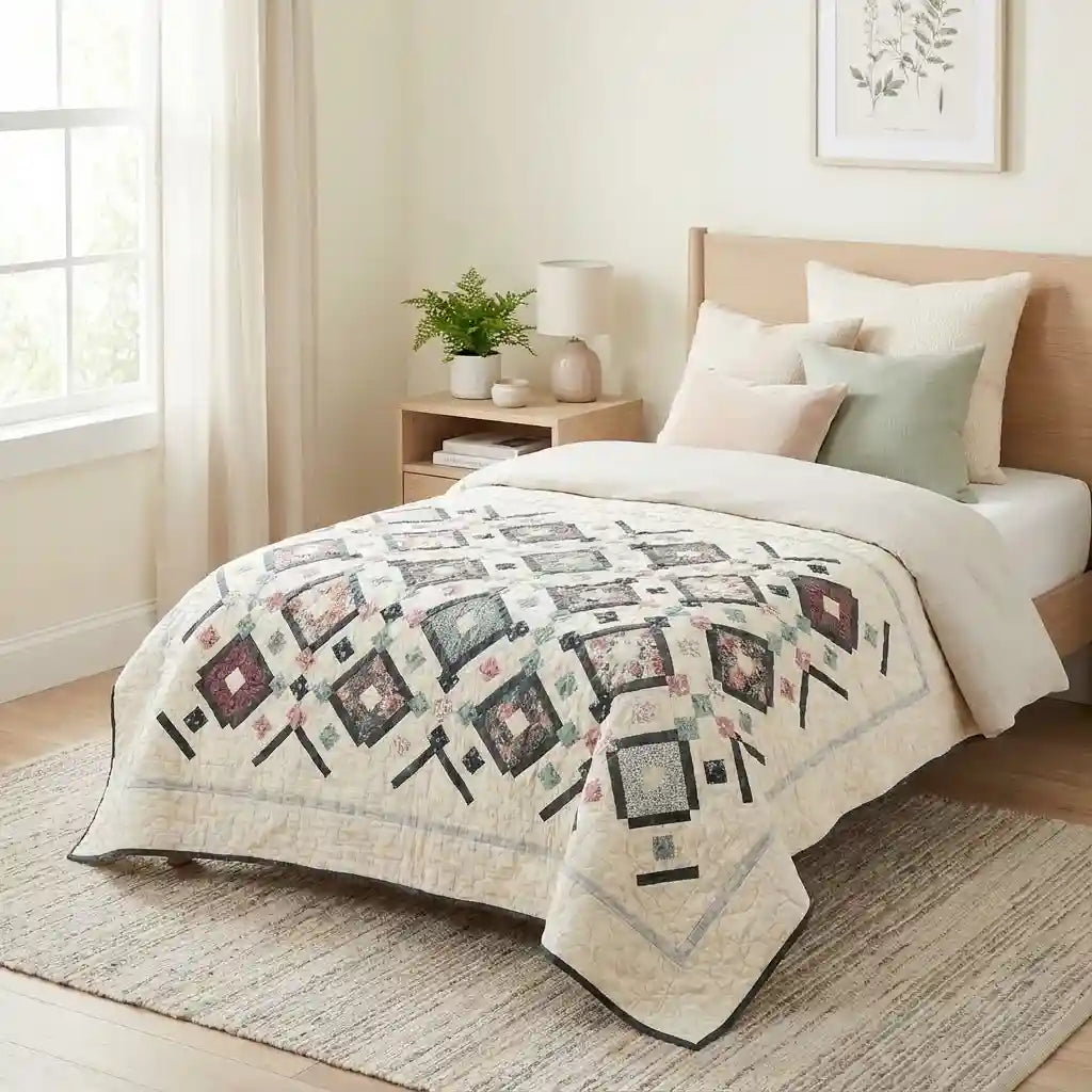 Twin floral handmade quilt in modern girl's bedroom