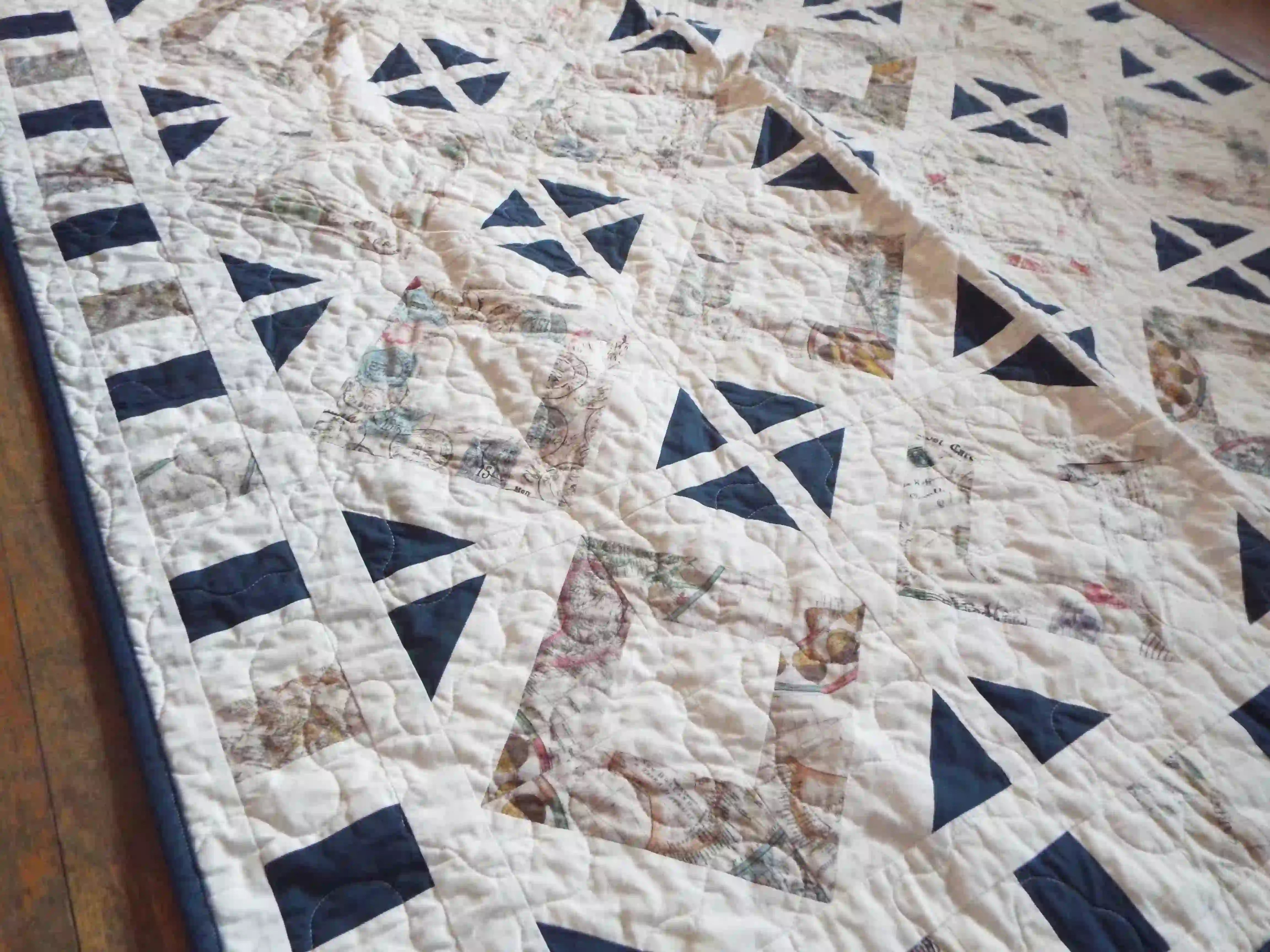 Handmade lap quilt angled lay