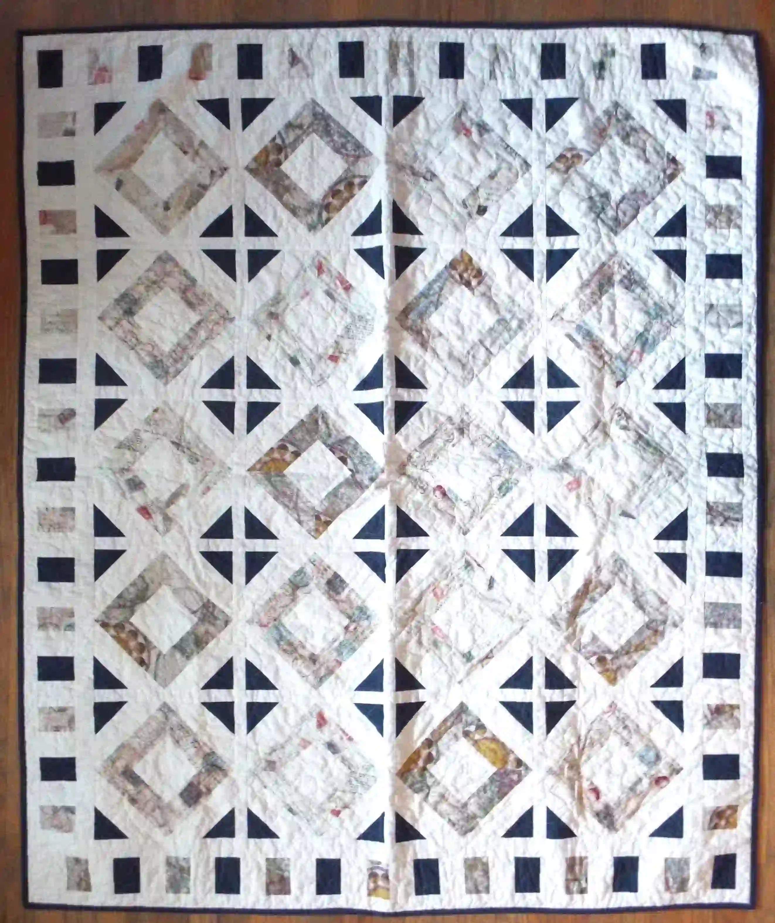 Handmade quilt flat lay showing entire quilt