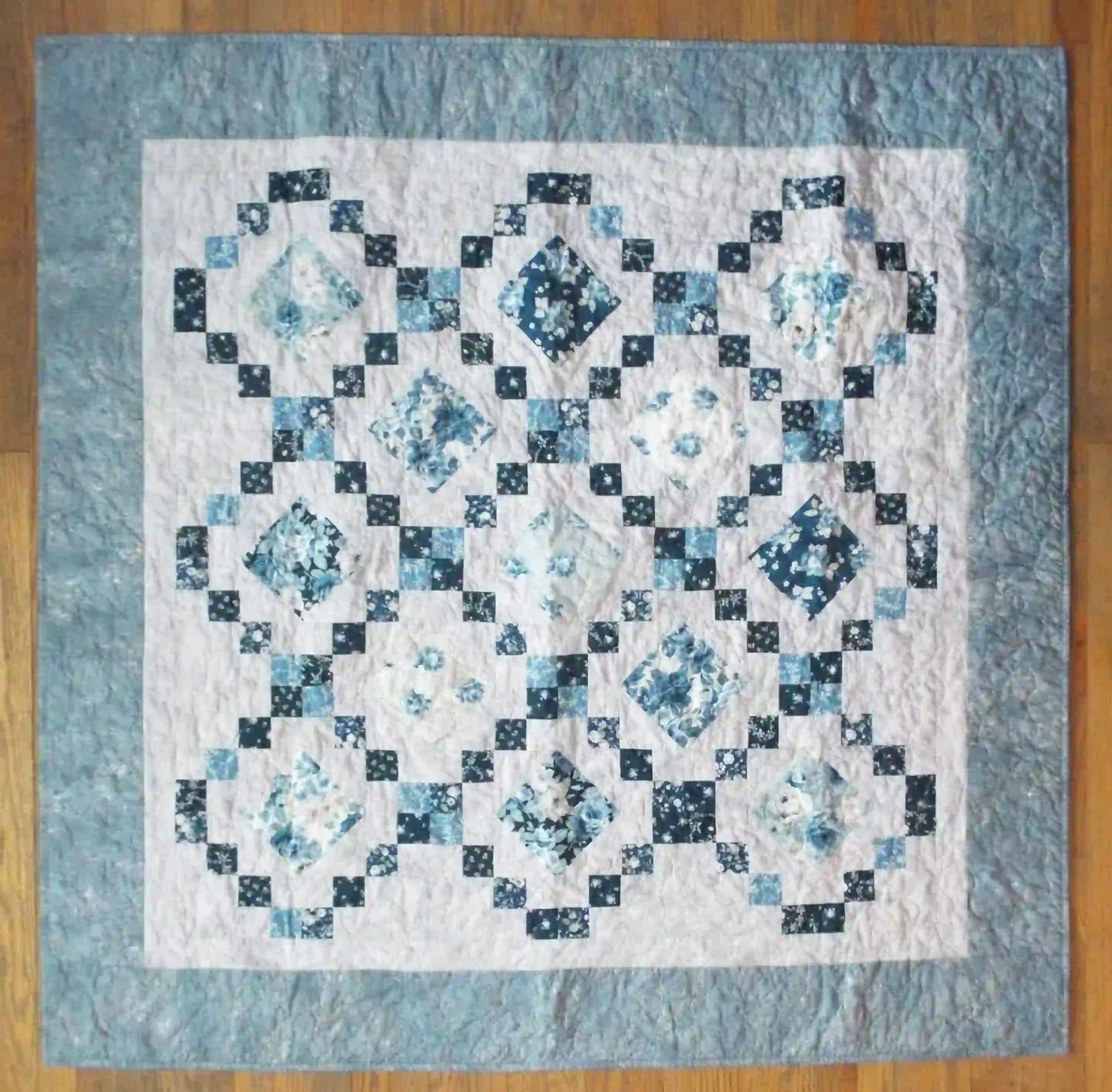 Flat lay of Weathered Blue showing entire quilt